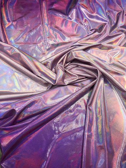 New iridescent metallic Ombré design two tone hologram foil 4way stretch 58/60" Sold by the YD. Ships worldwide from Los Angeles CA USA.