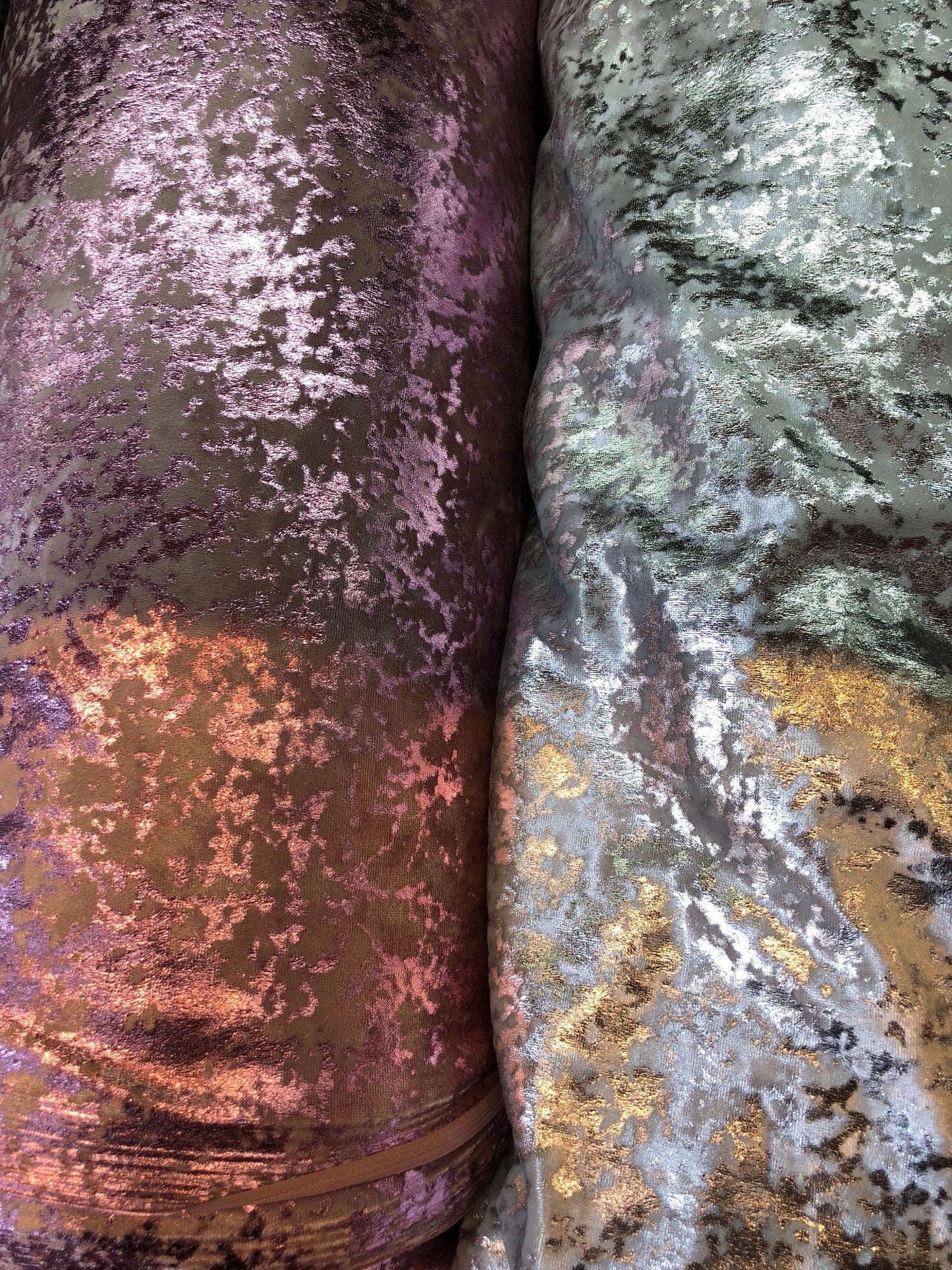 New stretch velvet with foil splash gilded design 4way stretch 58/60" Sold by the YD. Ships worldwide from Los Angeles California USA