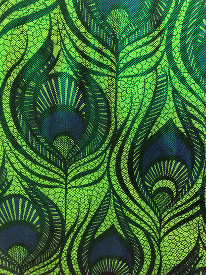 New nylon spandex peacock magic eye design with all over foil 4way stretch 58/60" Sold by the YD. Ships worldwide from Los Angeles CA USA.