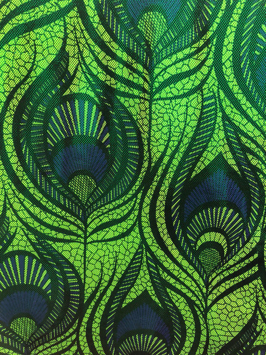 New nylon spandex peacock magic eye design with all over foil 4way stretch 58/60" Sold by the YD. Ships worldwide from Los Angeles CA USA.