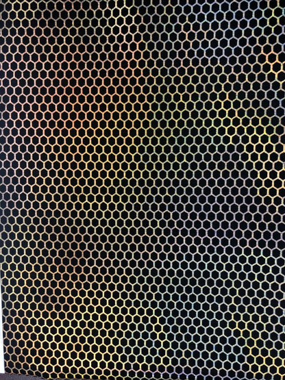 Honey comb print hologram foil metallic nylon spandex 4way stretch 58/60" Sold by the YD. Ships worldwide from Los Angeles California USA