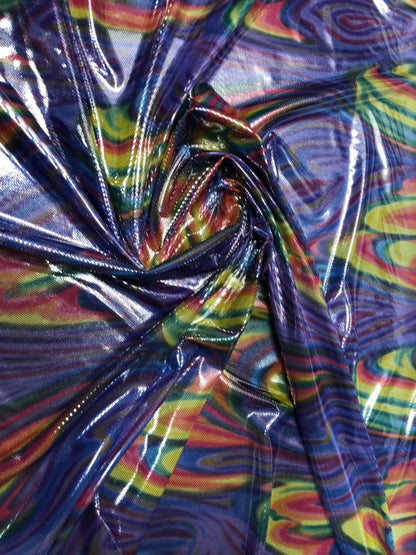 Paisley rainbow design metallic nylon spandex with foil dots 4way stretch 58/60" Sold by the YD. Ships worldwide from Los Angeles California