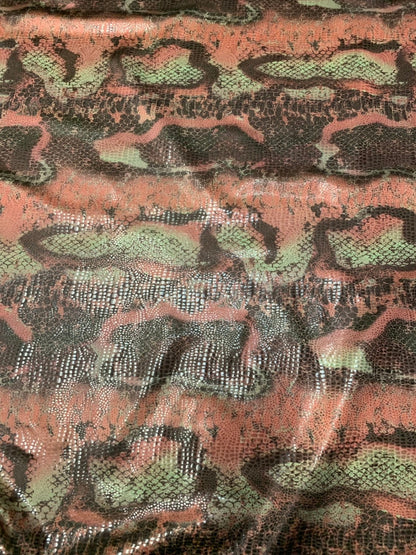 Anaconda snake design nylon spandex with clear foil 4way stretch 58/60" Sold by the YD. Ships worldwide from Los Angeles California USA.