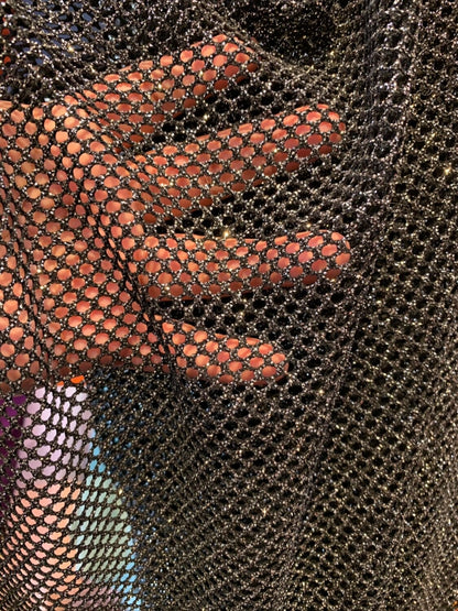 Glitter fish net Black/silver 2way stretch 58/60" Sold by the YD. Ships worldwide from Los Angeles California USA.