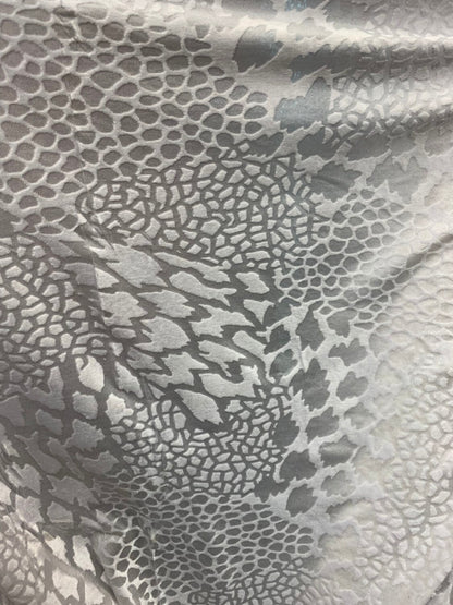 Burnout velvet animal print design white color 4way stretch 58/60" Sold by the Yd. Ships worldwide from Los Angeles California USA.
