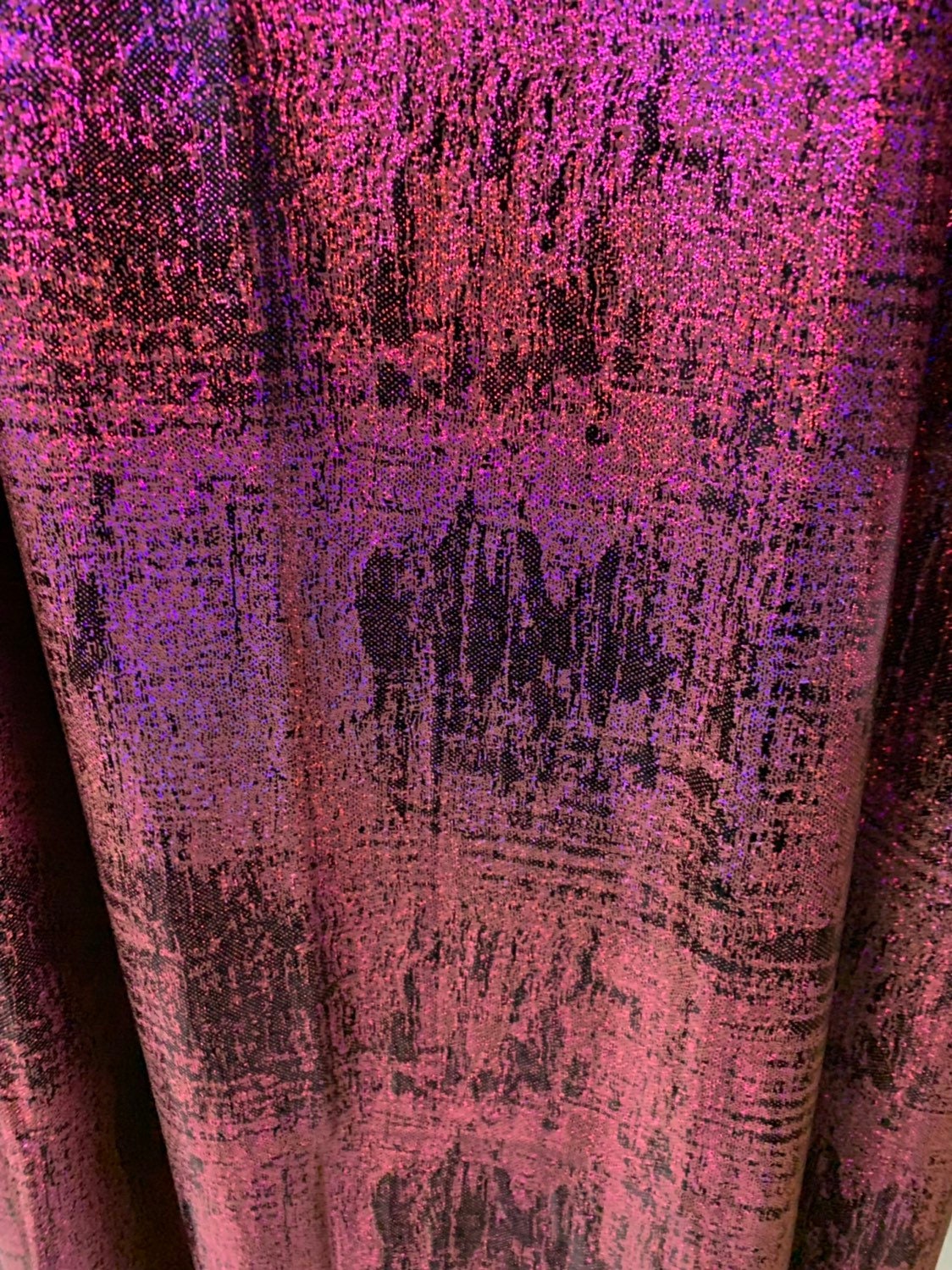 Splash hologram foil design brown/fuschia nylon spandex 4way stretch 58/60" Sold by the YD. Ships worldwide from Los Angeles CA USA.