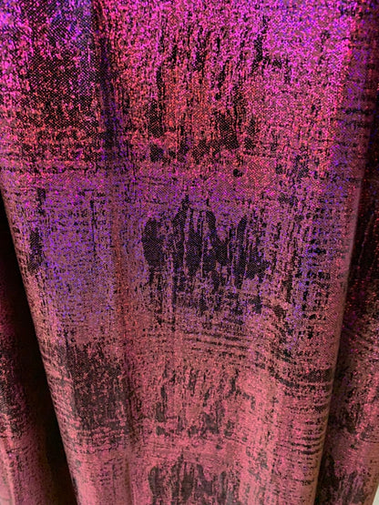 Splash hologram foil design brown/fuschia nylon spandex 4way stretch 58/60" Sold by the YD. Ships worldwide from Los Angeles CA USA.