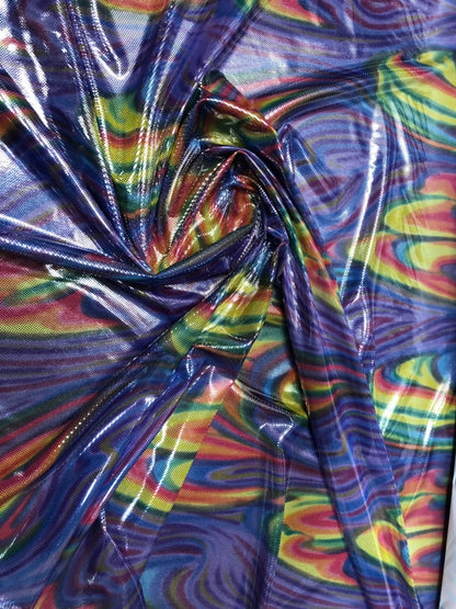 Paisley rainbow design metallic nylon spandex with foil dots 4way stretch 58/60" Sold by the YD. Ships worldwide from Los Angeles California