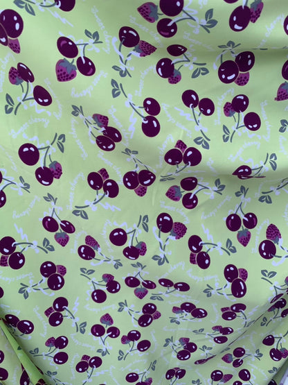 Sweet cherry design print on nylon spandex 4way stretch 58/60" Sold by the YD. Ships worldwide from Los Ángeles California USA.