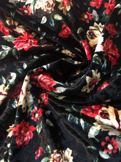 New Stretch velvet flower design black/multi 2way Stretch 58/60" Sold by the YD. Ships worldwide from Los Ángeles California USA.