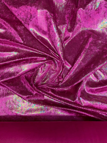 Dragon scales clear iridescent foil on heavy stretch velvet 420gsm 4way stretch 58/60" Sold by the YD. Ships worldwide from Los Angeles CA.