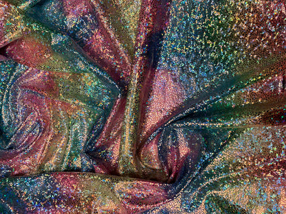 Unicorn rainbow metallic nylon spandex silver reptile print 4way stretch 58/60" Sold by the YD. Ships worldwide from Los Angeles California.
