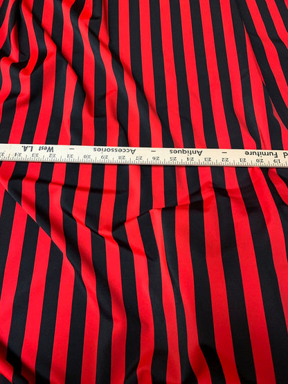 Stripe red/black nylon spandex 4way stretch 58/60" Sold by the YD. Ships worldwide from Los Angeles California USA.