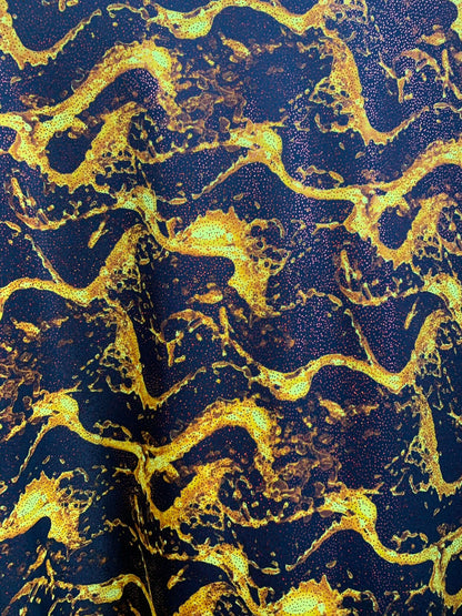 New tornado fire design with foggy foil heavy nylon spandex 4way stretch 58/60" Sold by the YD. Ships worldwide from Los Angeles California.