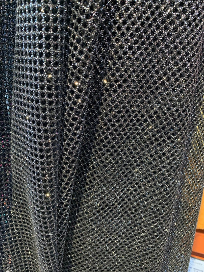 Glitter fish net Black/silver 2way stretch 58/60" Sold by the YD. Ships worldwide from Los Angeles California USA.