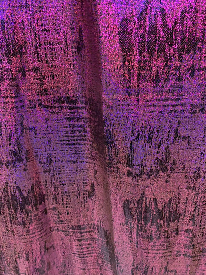 Splash hologram foil design brown/fuschia nylon spandex 4way stretch 58/60" Sold by the YD. Ships worldwide from Los Angeles CA USA.