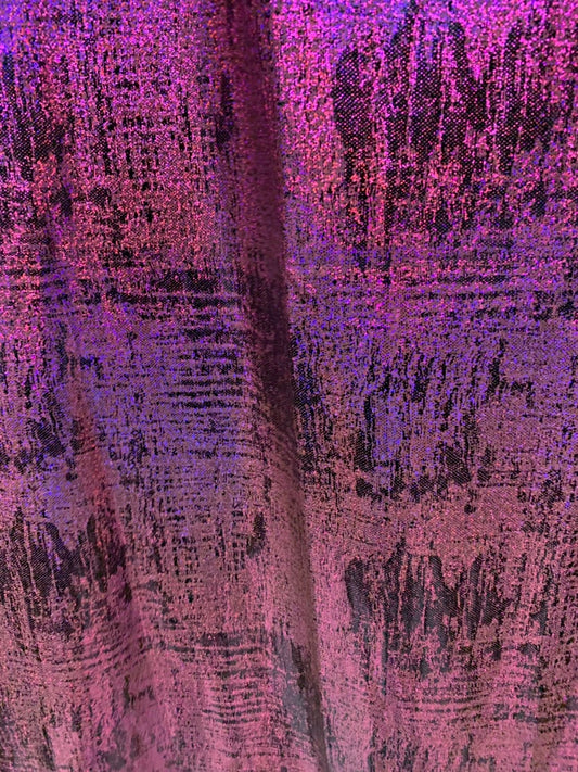 Splash hologram foil design brown/fuschia nylon spandex 4way stretch 58/60" Sold by the YD. Ships worldwide from Los Angeles CA USA.