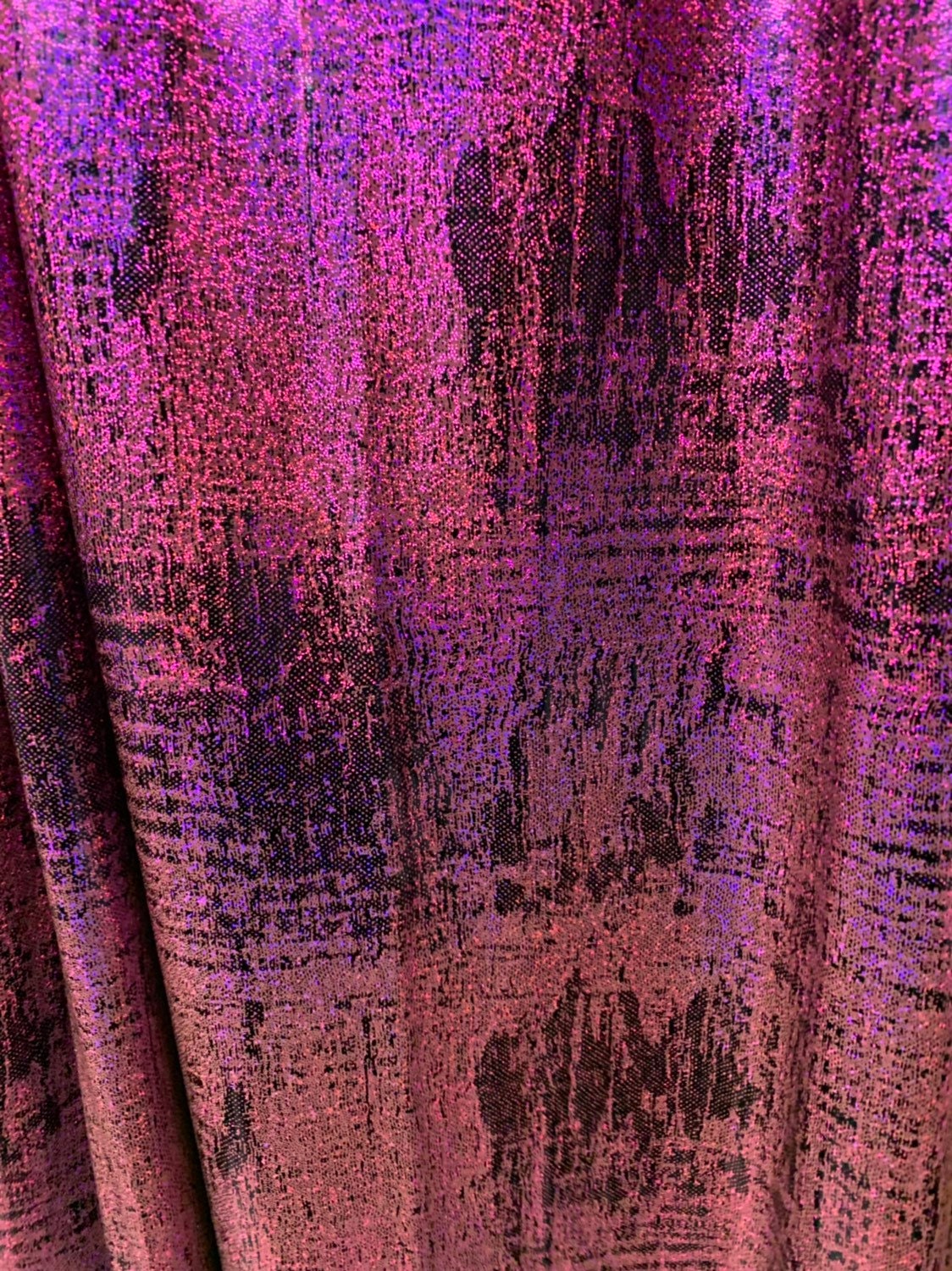 Splash hologram foil design brown/fuschia nylon spandex 4way stretch 58/60" Sold by the YD. Ships worldwide from Los Angeles CA USA.