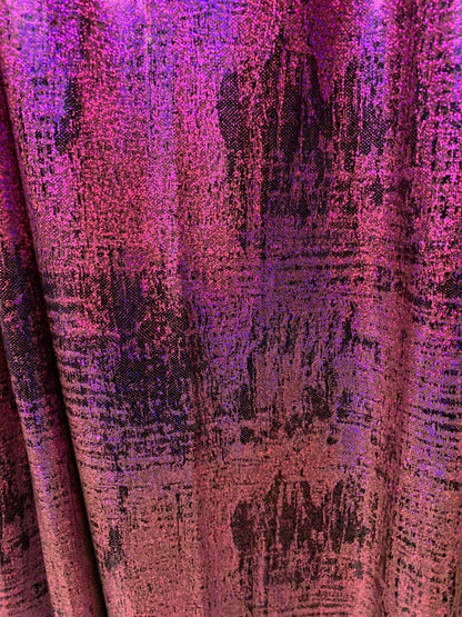 Splash hologram foil design brown/fuschia nylon spandex 4way stretch 58/60" Sold by the YD. Ships worldwide from Los Angeles CA USA.
