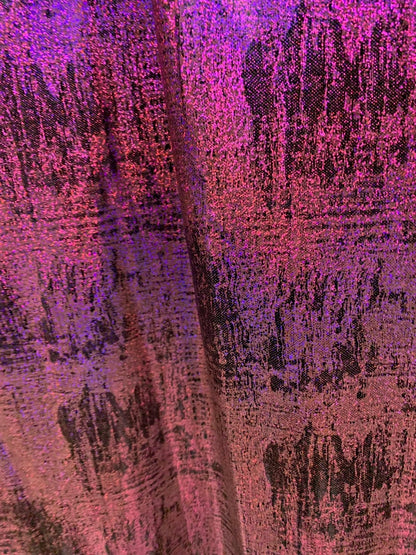 Splash hologram foil design brown/fuschia nylon spandex 4way stretch 58/60" Sold by the YD. Ships worldwide from Los Angeles CA USA.