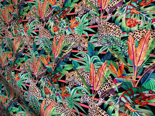 Leopard design print on heavy nylon spandex 4way stretch 58/60" Sold by the YD. Ships worldwide from Los Angeles California USA.