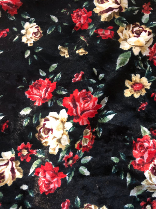 New Stretch velvet flower design black/multi 2way Stretch 58/60" Sold by the YD. Ships worldwide from Los Ángeles California USA.