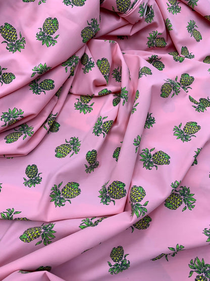 Pineapple design blush pink print on nylon spandex 4way stretch 58/60" Sold by the YD. Ships worldwide from Los Ángeles California USA.