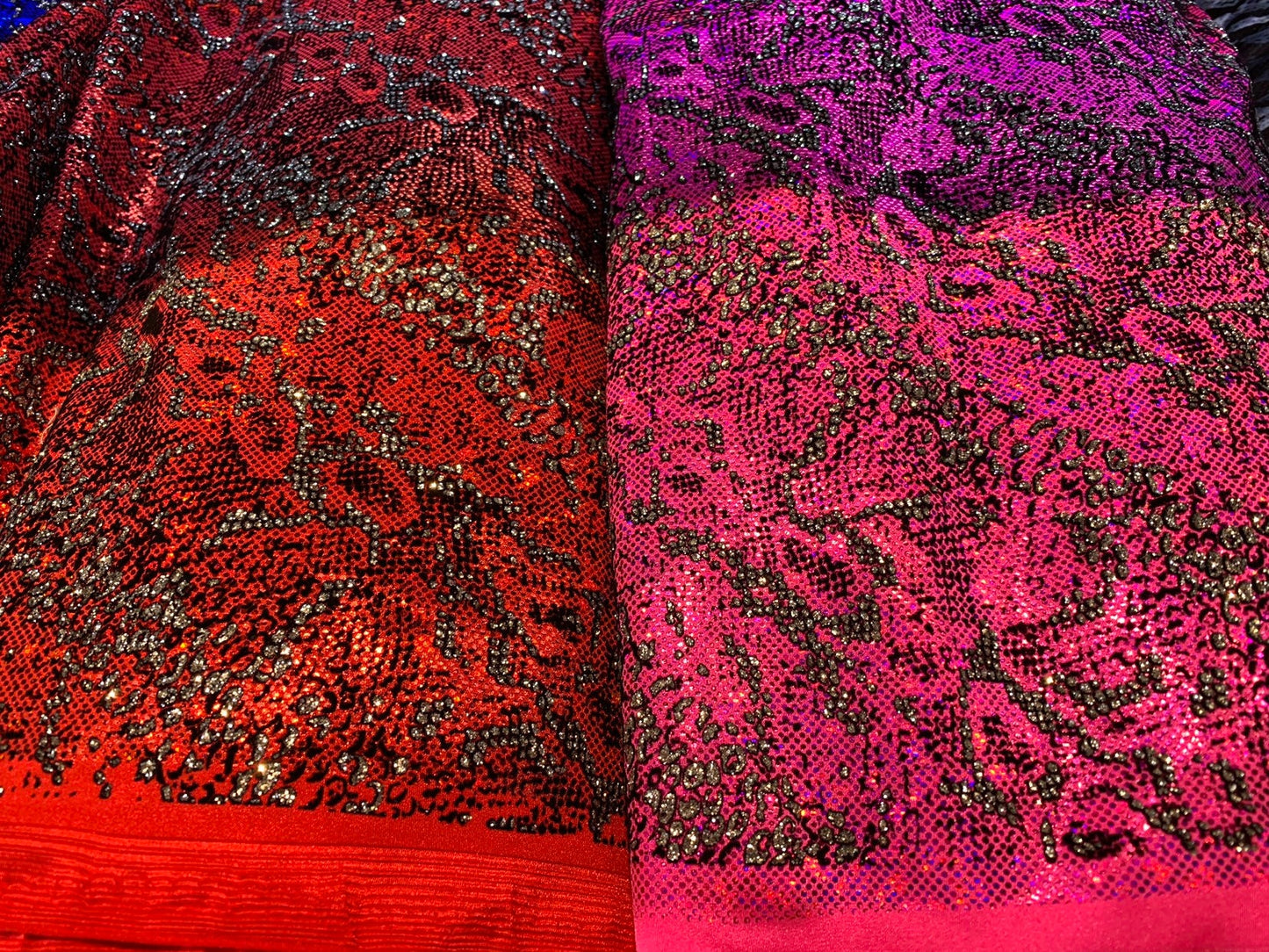 New snake design metallic nylon spandex with flocking and glitter 4way 58/60" Sold by the YD. Ships worldwide from Los Angeles California.