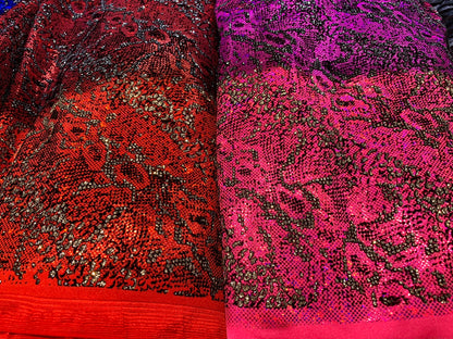 New snake design metallic nylon spandex with flocking and glitter 4way 58/60" Sold by the YD. Ships worldwide from Los Angeles California.