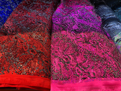New snake design metallic nylon spandex with flocking and glitter 4way 58/60" Sold by the YD. Ships worldwide from Los Angeles California.
