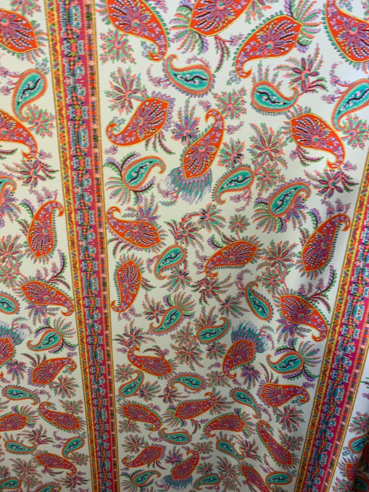 Paisley design multicolor print nylon spandex 4way stretch 58/60" Sold by the YD. Ships worldwide from Los Angeles California USA.