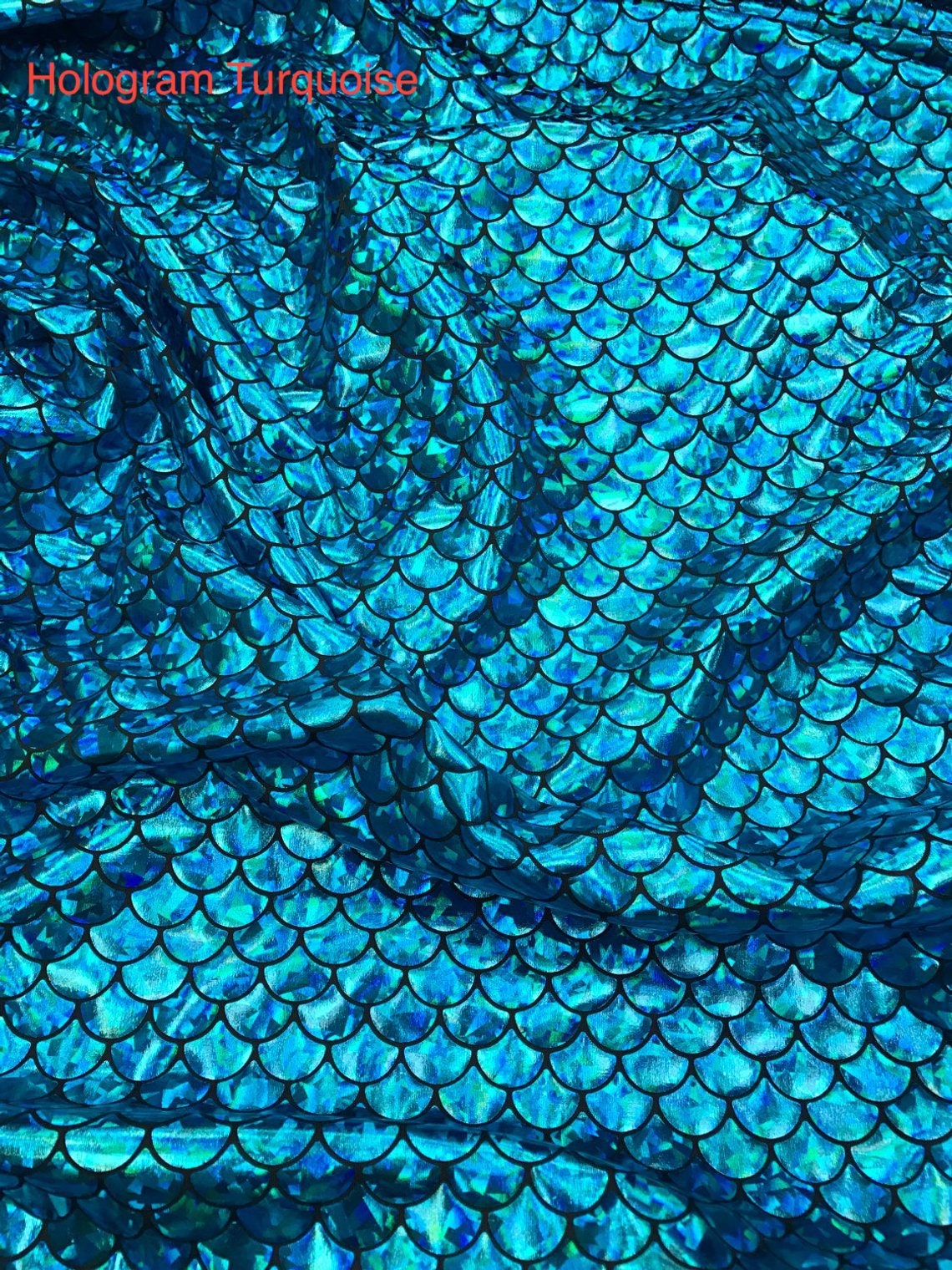 Medium mermaid fish scales with hologram foil  nylon spandex 4way Stretch 58/60" Sold by the yd. Ships worldwide from Los Angeles California