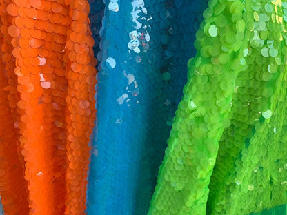 New neon colors paillette sequins 20mm shining seq on stretch mesh base 2way 58/60" Sold by the YD. Ships worldwide from Los Angeles CA USA.