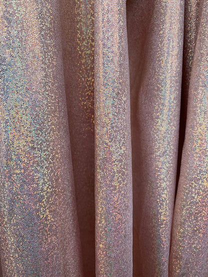 Rose gold hologram foggy foil metallic nylon spandex with foggy foil 4way stretch 58/60" Sold by the YD. Ships worldwide from Los Angeles CA