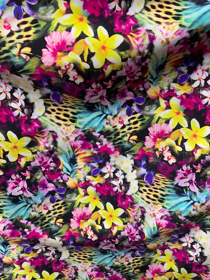 New flower multicolor Design print on heavy nylon spandex 4way stretch 58/60" Sold by the YD. Ships worldwide from Los Angeles California US