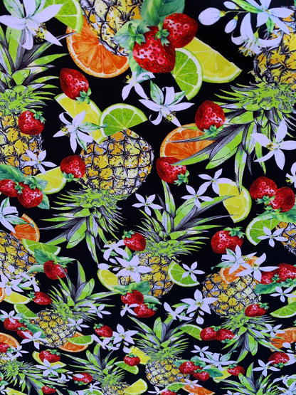 New multi fruits design print in heavy nylon spandex 4way stretch 58/60" Sold by the YD. Ships worldwide from Los Angeles California USA.