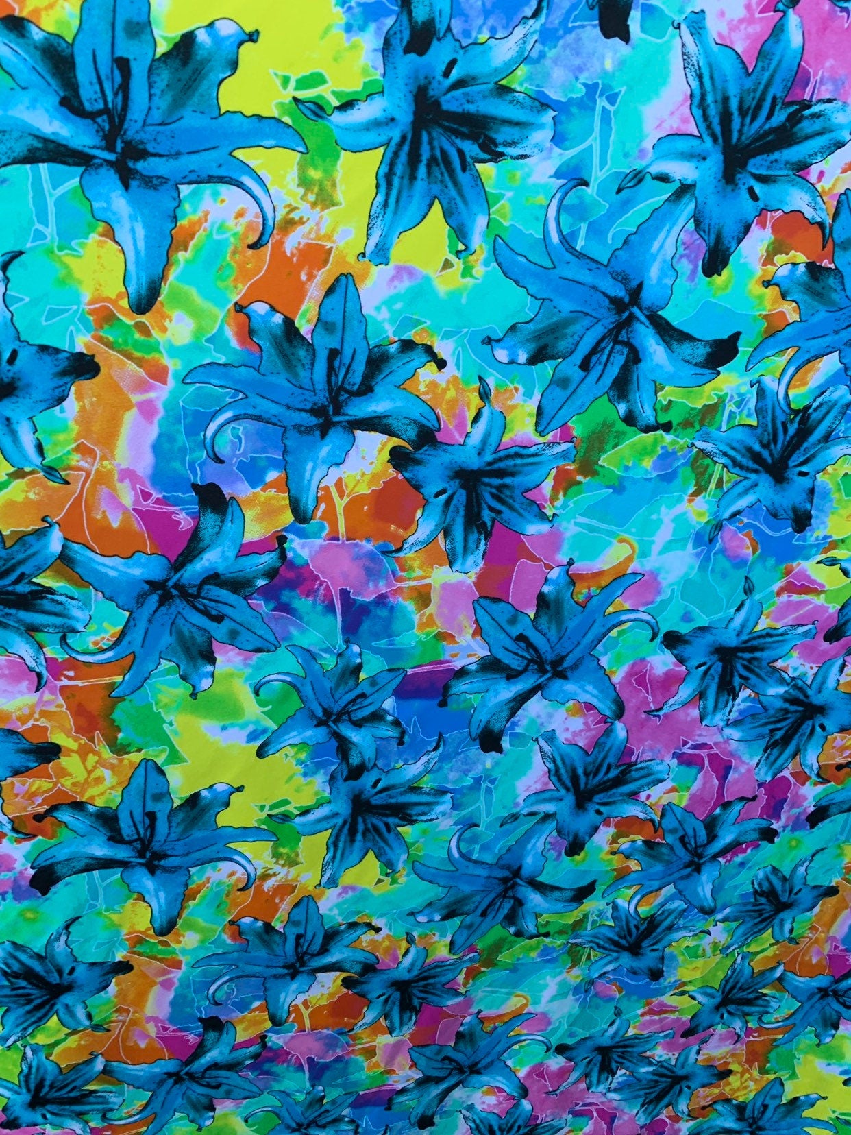 Orquídea print design on nylon spandex 4way stretch 58/60" sold by the yd ships worldwide from Los Angeles California USA