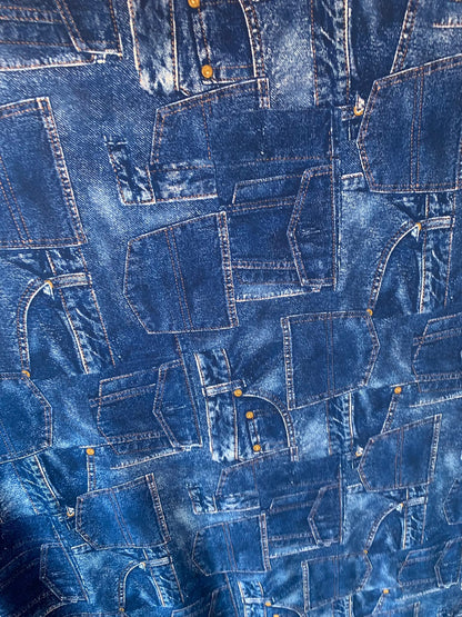New jeans design print on heavy nylon spandex 4way stretch 58/60" Sold by the YD. Ships worldwide From Los Angeles California USA.