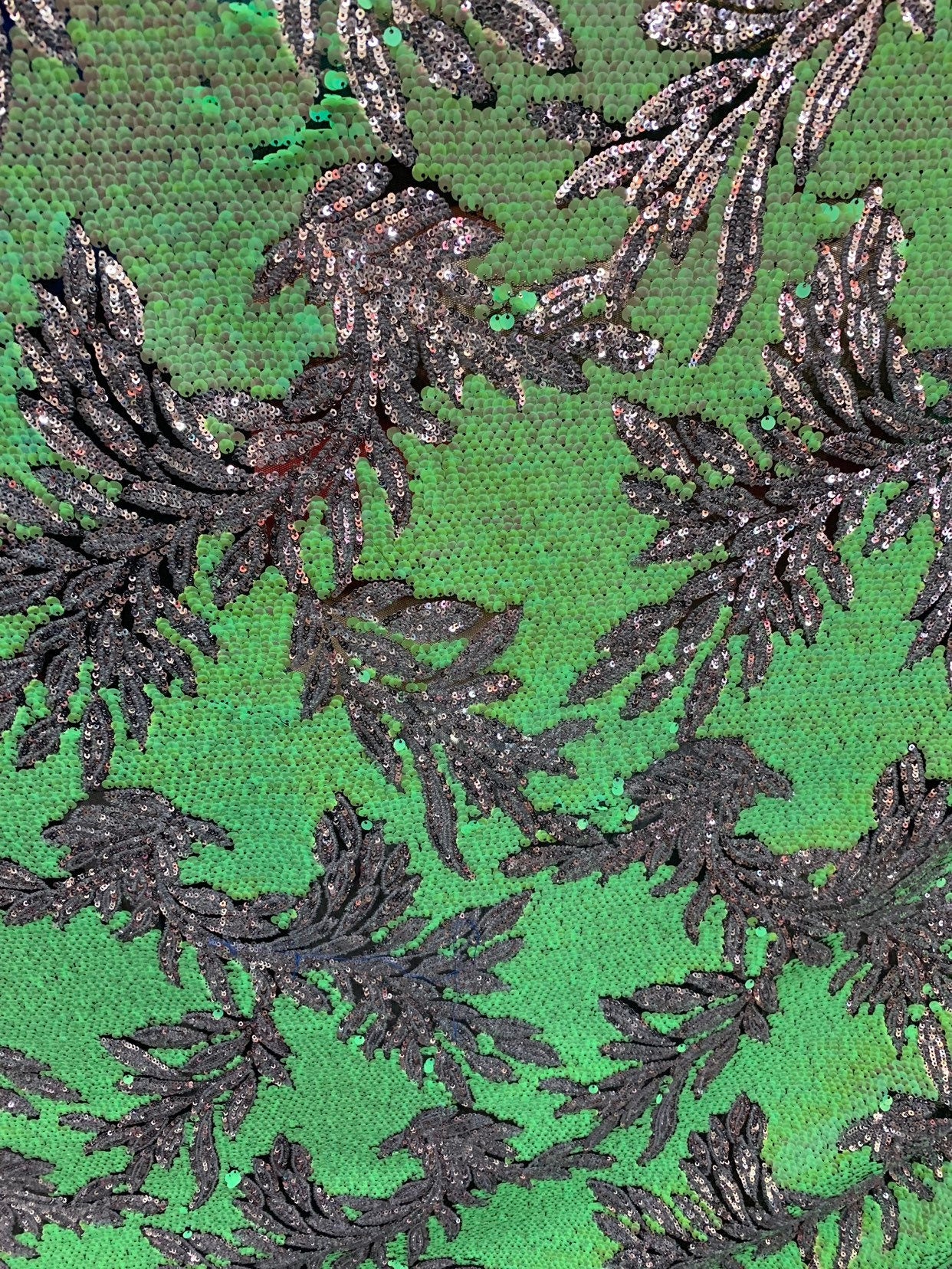 Iridescent Hawaii design 2 tone sequins on mesh base 58/60" sold by the yd. Ships worldwide from Los Angeles California USA