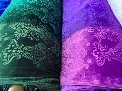 New Damask Royalty design heavy 4way stretch velvet 58/60" Sold by the YD. Ships worldwide from Los Angeles California USA.