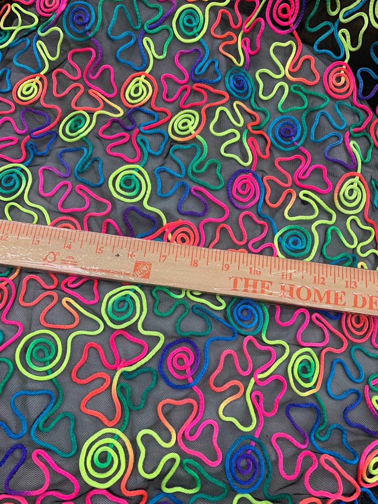 New stretch mesh swirl design rainbow color 2way stretch 55/57" Sold by the YD. Ships worldwide from Los Angeles California USA.