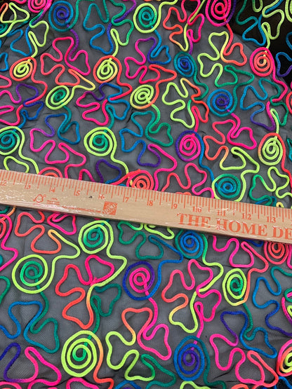 New stretch mesh swirl design rainbow color 2way stretch 55/57" Sold by the YD. Ships worldwide from Los Angeles California USA.