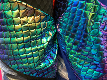 New Sirena design with iridescent foil 2tone nylon spandex 4way stretch 58/60" Sold by the  YD. Ships worldwide from Los Angeles California.