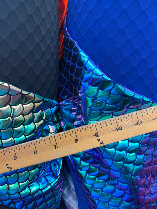 New Sirena design with iridescent foil 2tone nylon spandex 4way stretch 58/60" Sold by the  YD. Ships worldwide from Los Angeles California.