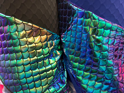 New Sirena design with iridescent foil 2tone nylon spandex 4way stretch 58/60" Sold by the  YD. Ships worldwide from Los Angeles California.