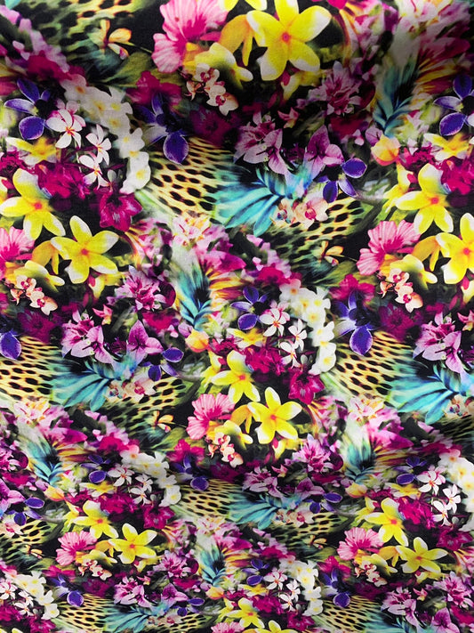 New flower multicolor Design print on heavy nylon spandex 4way stretch 58/60" Sold by the YD. Ships worldwide from Los Angeles California US