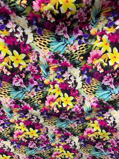 New flower multicolor Design print on heavy nylon spandex 4way stretch 58/60" Sold by the YD. Ships worldwide from Los Angeles California US