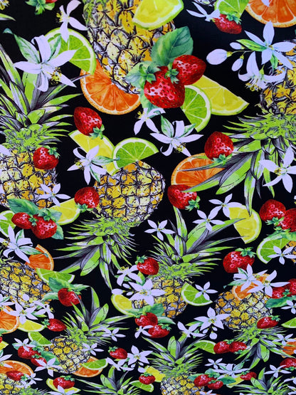 New multi fruits design print in heavy nylon spandex 4way stretch 58/60" Sold by the YD. Ships worldwide from Los Angeles California USA.