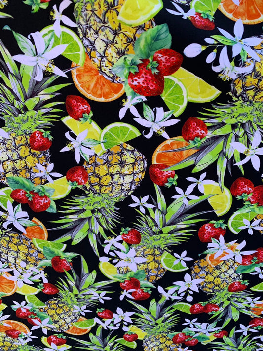 New multi fruits design print in heavy nylon spandex 4way stretch 58/60" Sold by the YD. Ships worldwide from Los Angeles California USA.