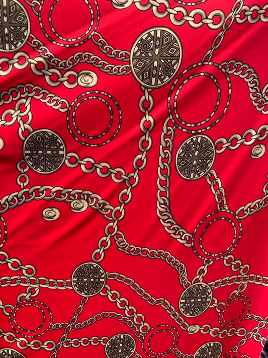 New print heavyweight spandex chain design  4way stretch 58/60" Sold by the YD. Ships worldwide from Los Angeles California USA.